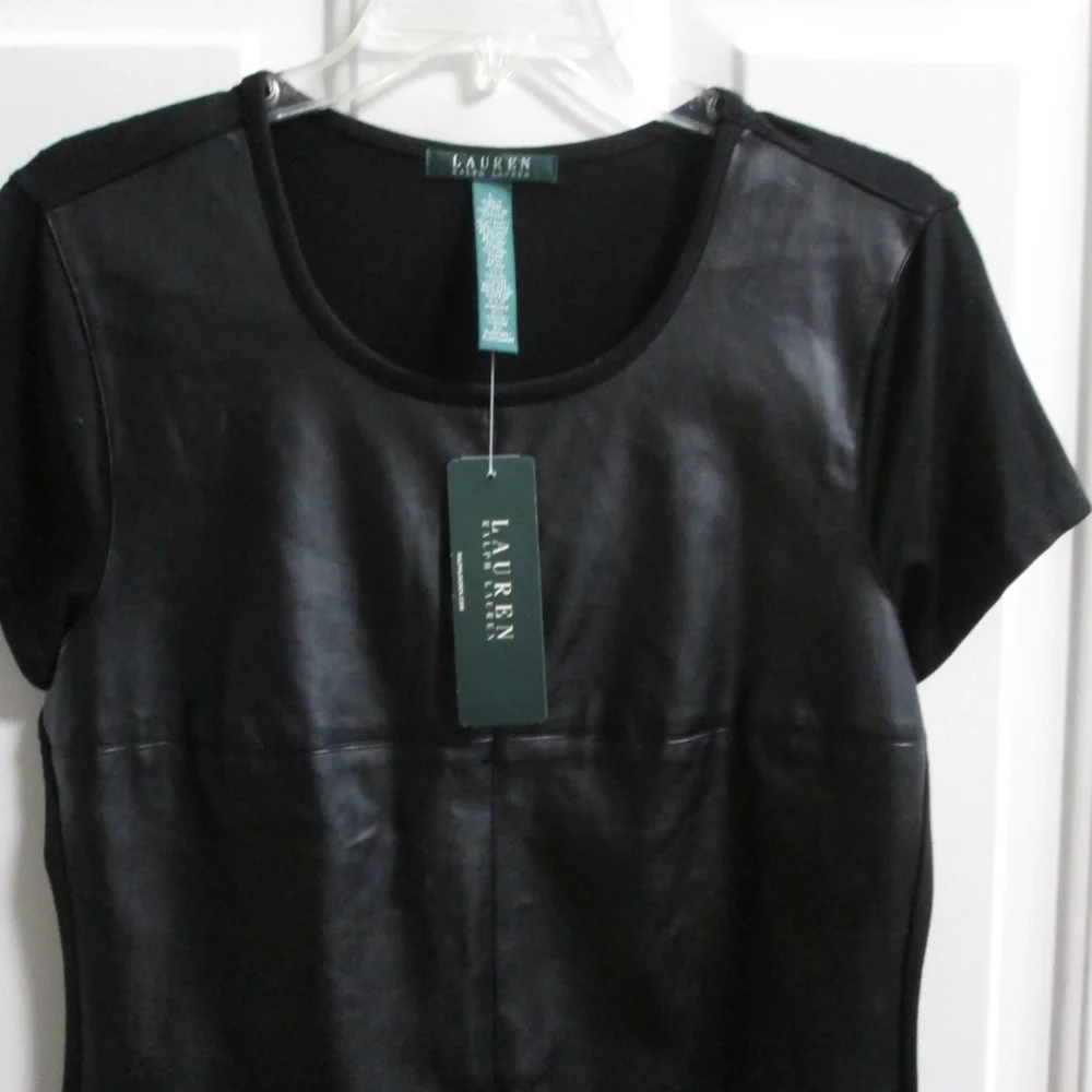 new RALPH LAUREN Black leather look like pullover blouse Sz - Picture 11 of 14